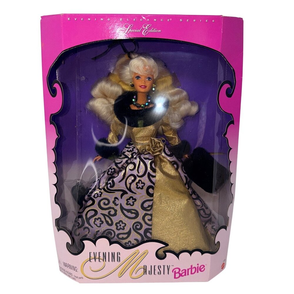 1996 Evening Majesty Barbie Doll Special Edition 17235 Gold Purple Gown Fur Trim